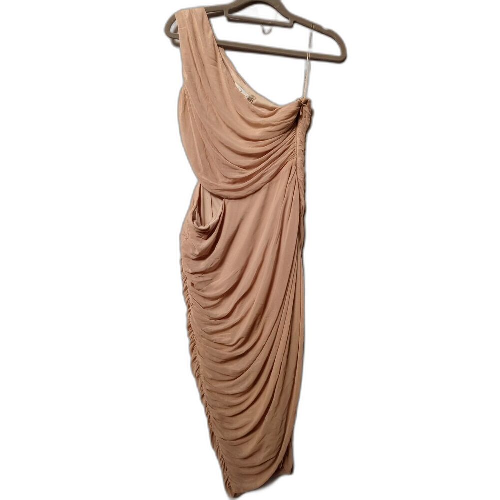 Rare London Blush Ruched One Shoulder Cut Out Draped Midi Dress Med US 6 UK10